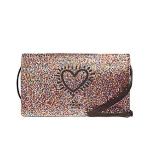 Coach x Keith Haring Hayden Glitter Foldover Crossbody Bag Clutch Wallet